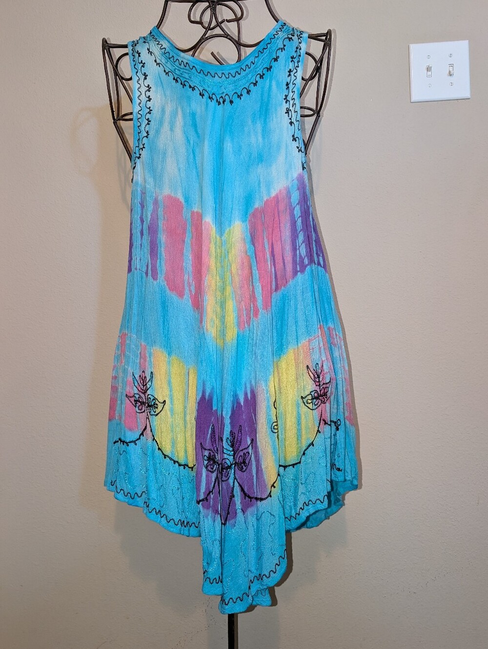 India Boutique Boho Swing Asymmetrical Umbrella Dress in Sea Blue Tie-Dye
